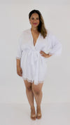 Dreamgirl Satin and eyelash lace trim bridal robe with artistic floral screen-print on the back