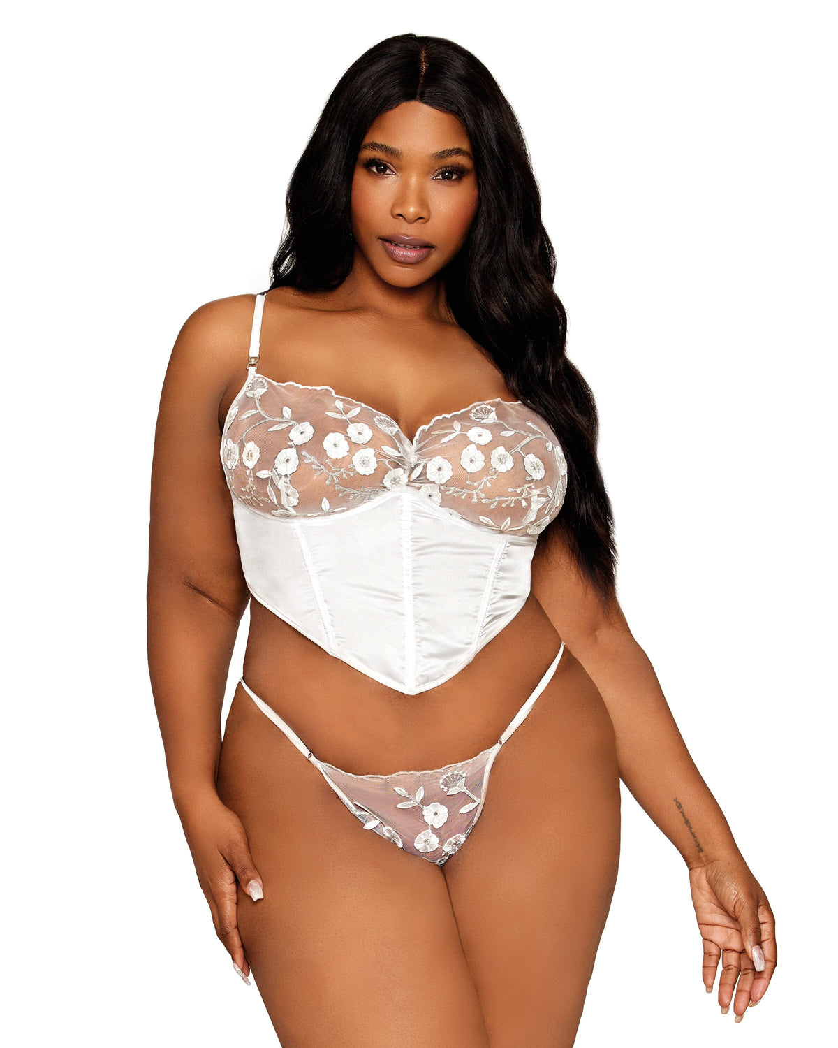 Dreamgirl Plus Size Satin and 3D Embroidery Bustier and G-string Set Bustier Dreamgirl 