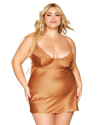 Dreamgirl Plus Size Stretch Satin Chemise with Pintucking and Lace Details Chemise Dreamgirl 