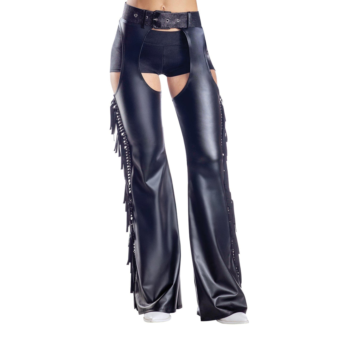 Dreamgirl Black Fringe Chaps with Glitter Belt – Western Costume Accessory Costume Dreamgirl S Black