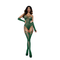 Dreamgirl Chevron Gartered Teddy with Gloves Lingerie Dreamgirl 