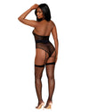 Dreamgirl Fence Net Garter Teddy with Halter Neckline & Snap Neck Closure Bodystocking Dreamgirl 