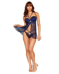 Dreamgirl Fishnet & Lace Fly-A-Way Front Babydoll Set with Plunge Bra Neckline & Matching Thong Babydoll Dreamgirl 