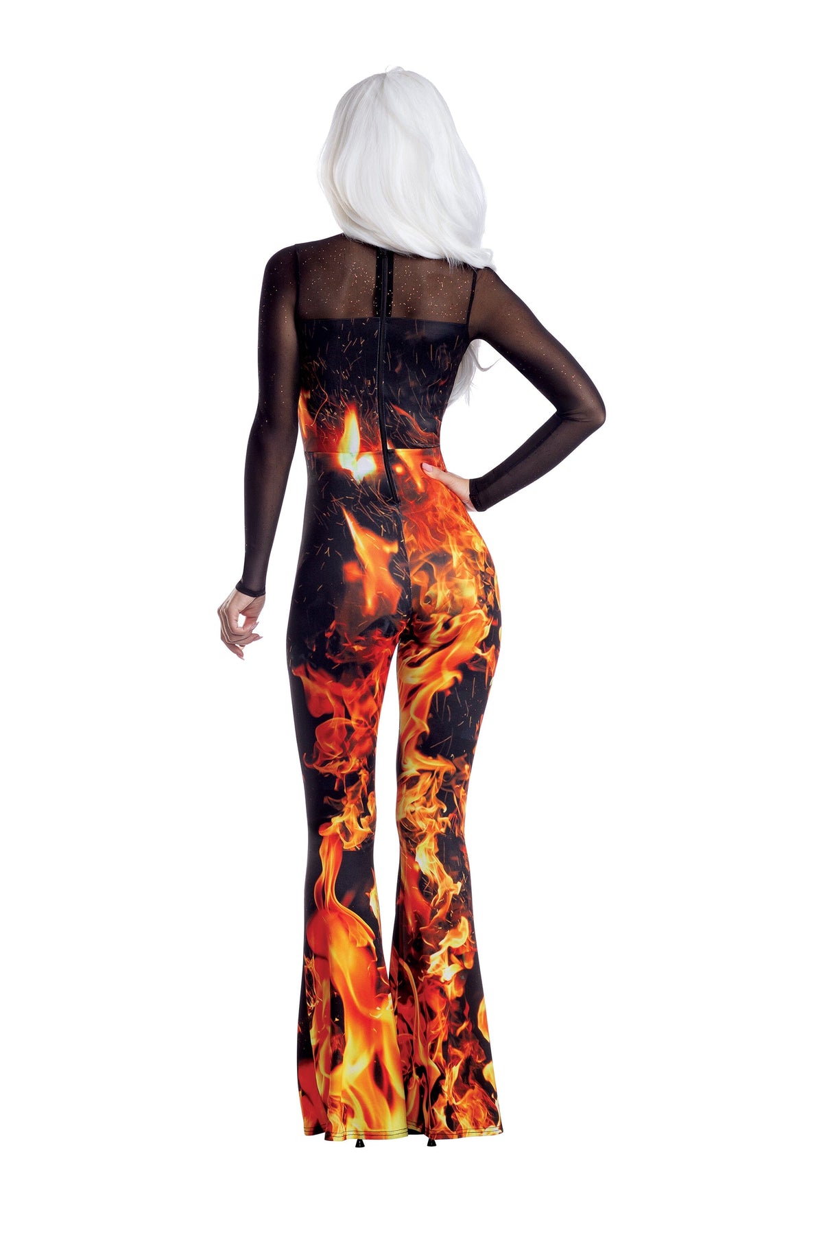 Dreamgirl Flame Jumpsuit with Mesh Neckline Women’s Costume – Fiery Halloween Outfit Costume Dreamgirl