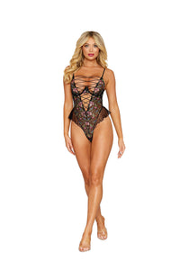 Dreamgirl Floral Lace Black Teddy Lingerie Dreamgirl 