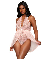 Dreamgirl Halter Plunge Lace Teddy with Attached Flyaway Skirt Teddy Dreamgirl 