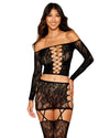 Dreamgirl Lace Patterned Knit Set with Attached Garters and Stockings Garter Dress Dreamgirl 