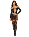 Dreamgirl Lace Patterned Knit Set with Attached Garters and Stockings Garter Dress Dreamgirl 