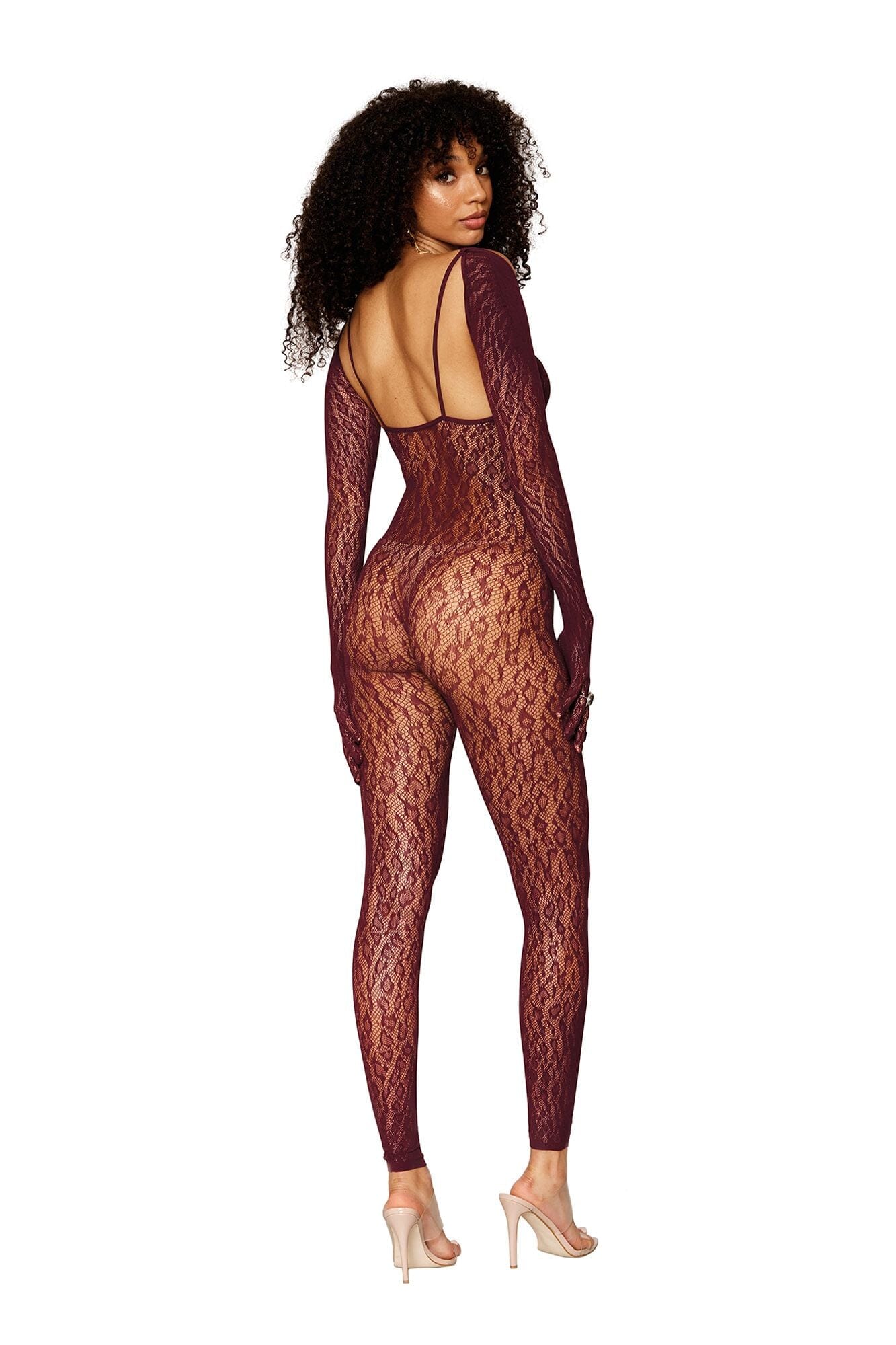 Dreamgirl Leopard Fishnet Catsuit Bodystocking and Matching Shrug Set Lingerie Dreamgirl OS Burgundy 