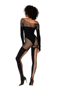 Dreamgirl Opaque Teddy Bodystocking with Faux Lace-Up Stockings lingerie Dreamgirl 