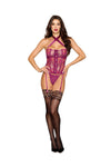 Dreamgirl Pink Dahlia Floral Lace Bustier & G-String Lingerie Dreamgirl 