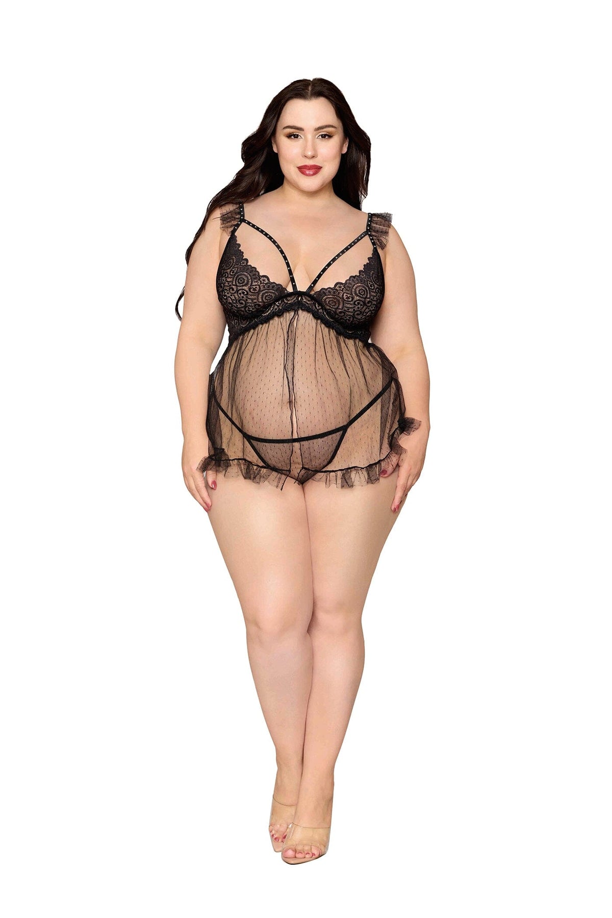 Dreamgirl Plus Black Babydoll & G-String Set Lingerie Dreamgirl