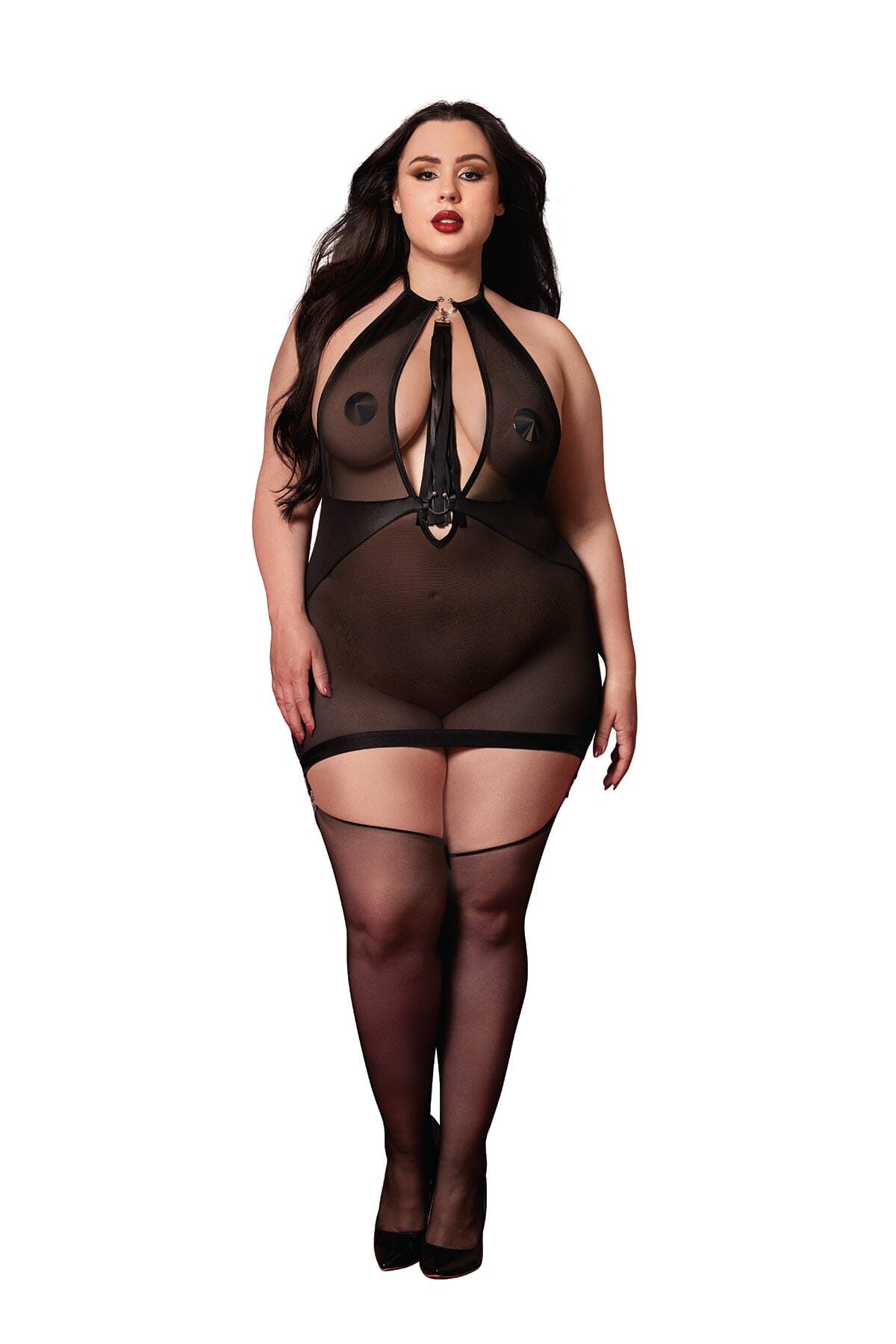 Dreamgirl Plus Black Fetish Garter Slip & Flogger Lingerie Dreamgirl