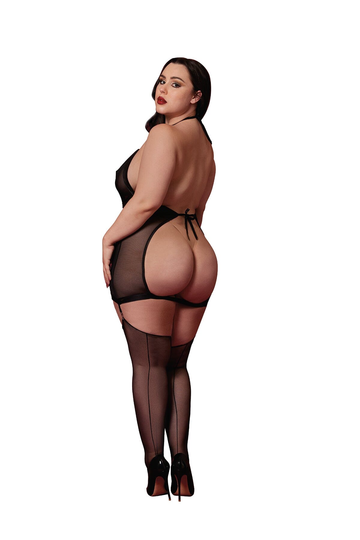 Dreamgirl Plus Black Fetish Garter Slip & Flogger Lingerie Dreamgirl
