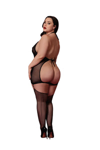 Dreamgirl Plus Black Fetish Garter Slip & Flogger Lingerie Dreamgirl 