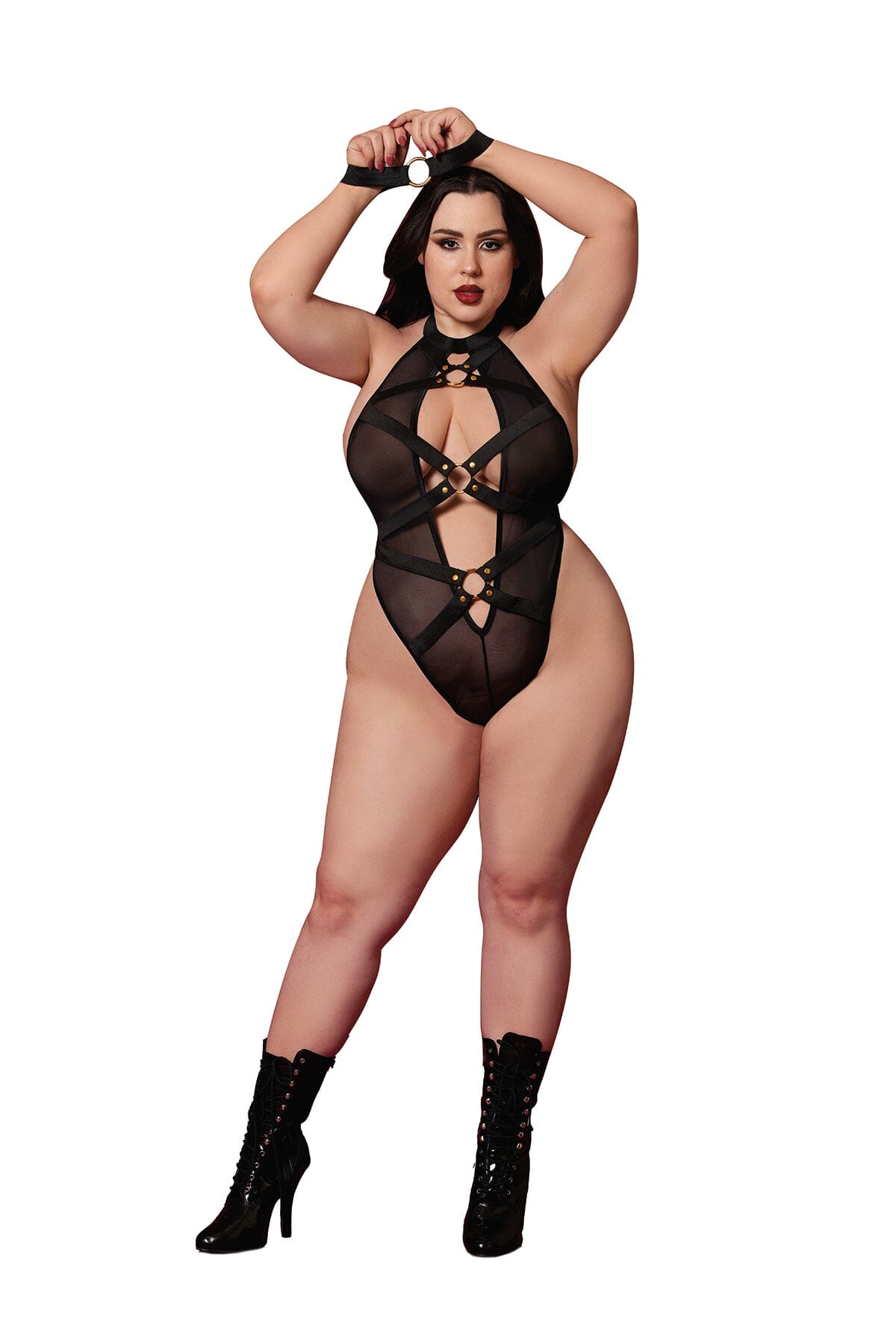 Dreamgirl Plus Black Fetish Teddy & Restraint Lingerie Dreamgirl