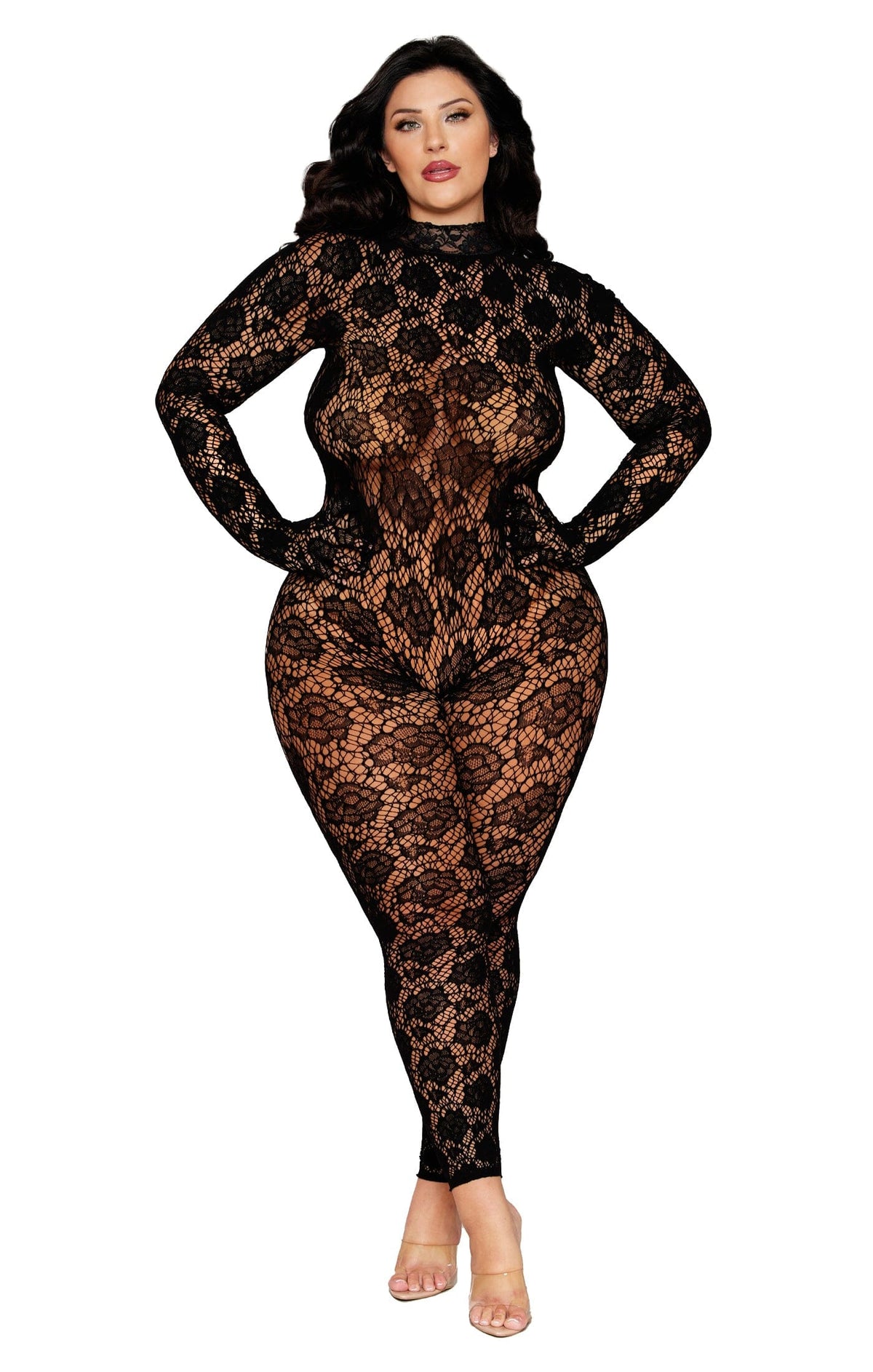 Dreamgirl Plus Black Gloved Bodystocking Lingerie Dreamgirl
