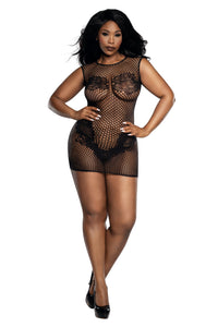 Dreamgirl Plus Black Lace and Pattern Seamless Dress Lingerie Dreamgirl 