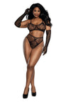 Dreamgirl Plus Black Lace Bralette Panty and Gloves Set Lingerie Dreamgirl 