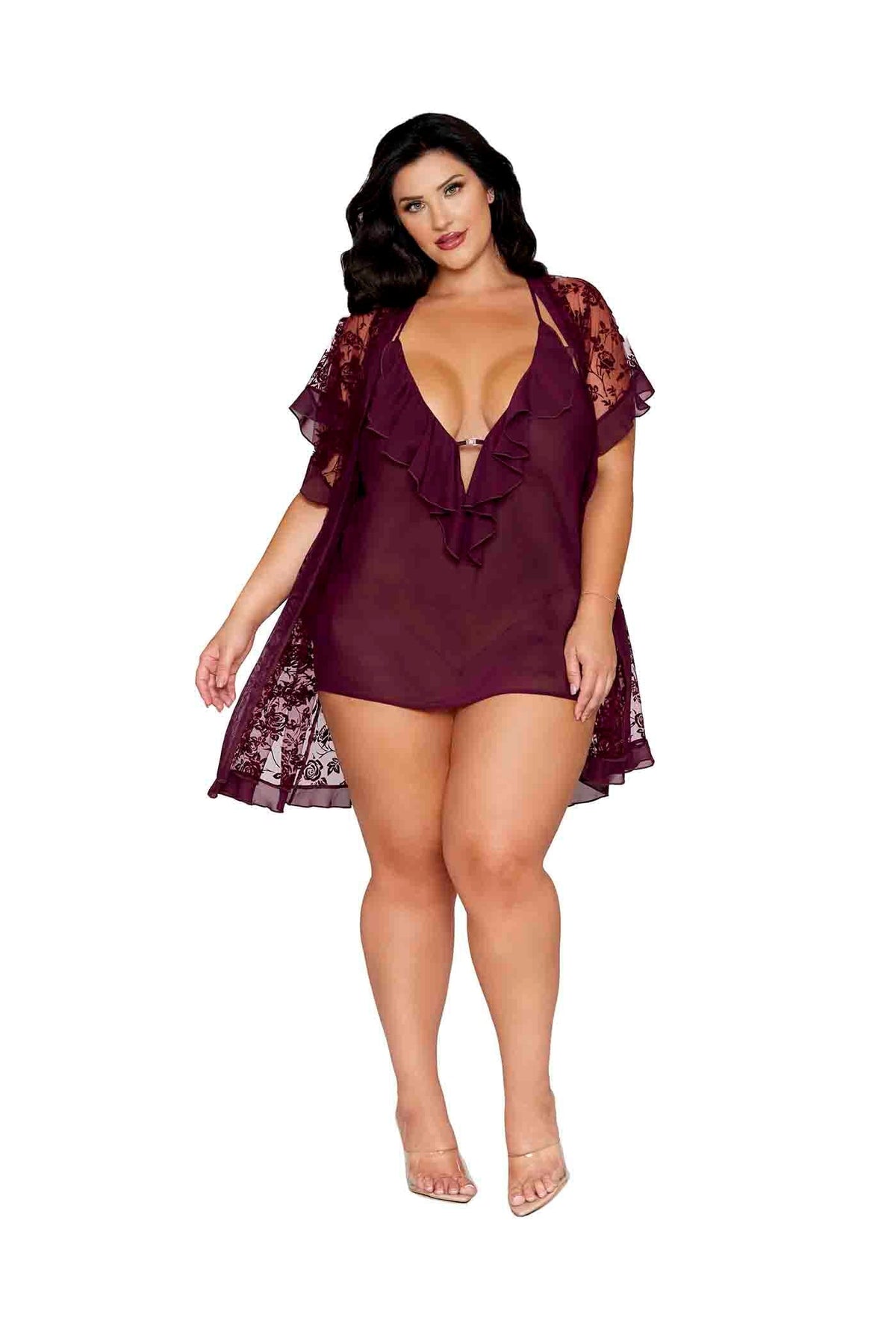 Dreamgirl Plus Cherry Lacquer Robe & Chemise Lingerie Dreamgirl
