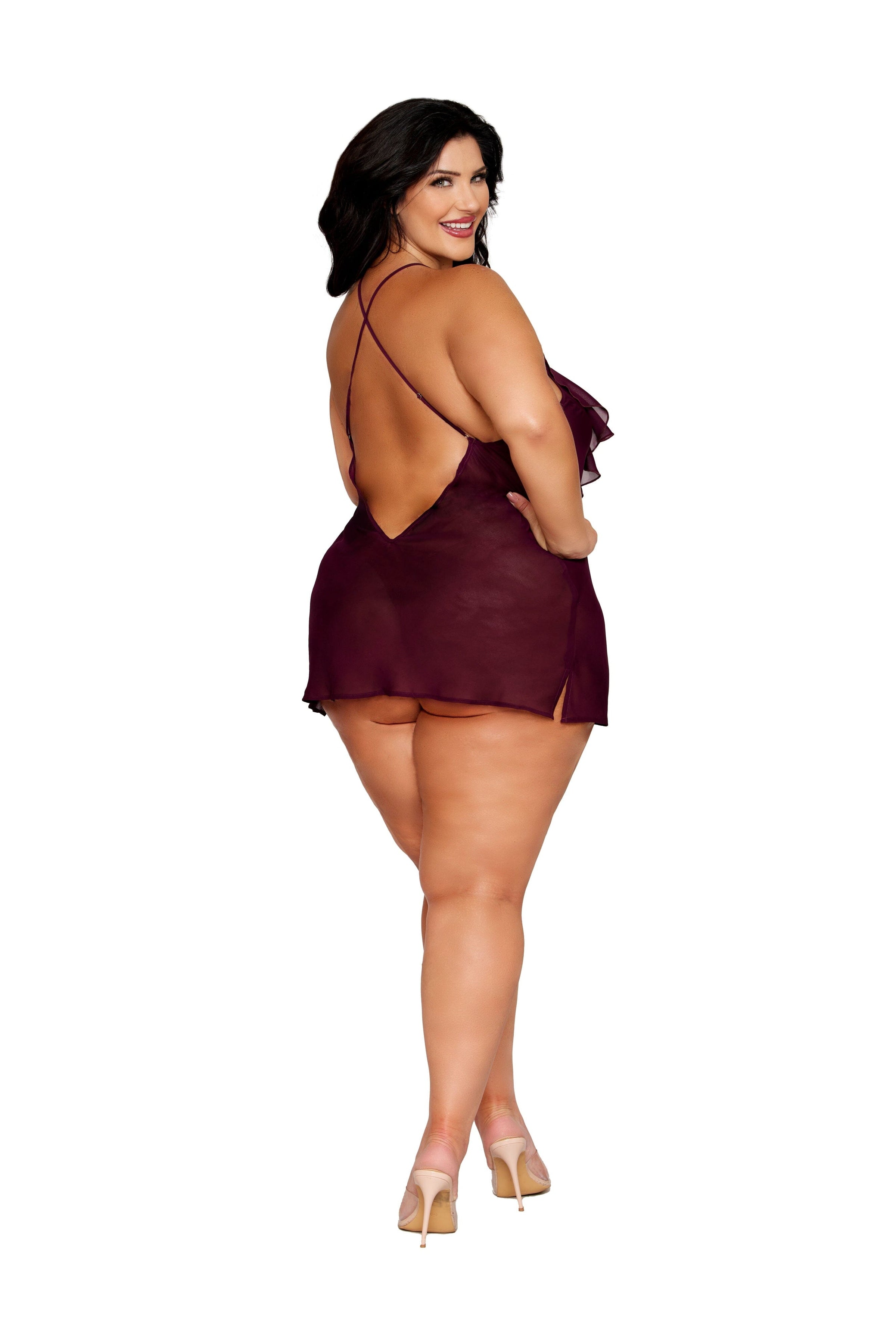 Dreamgirl Plus Cherry Lacquer Robe & Chemise Lingerie Dreamgirl 