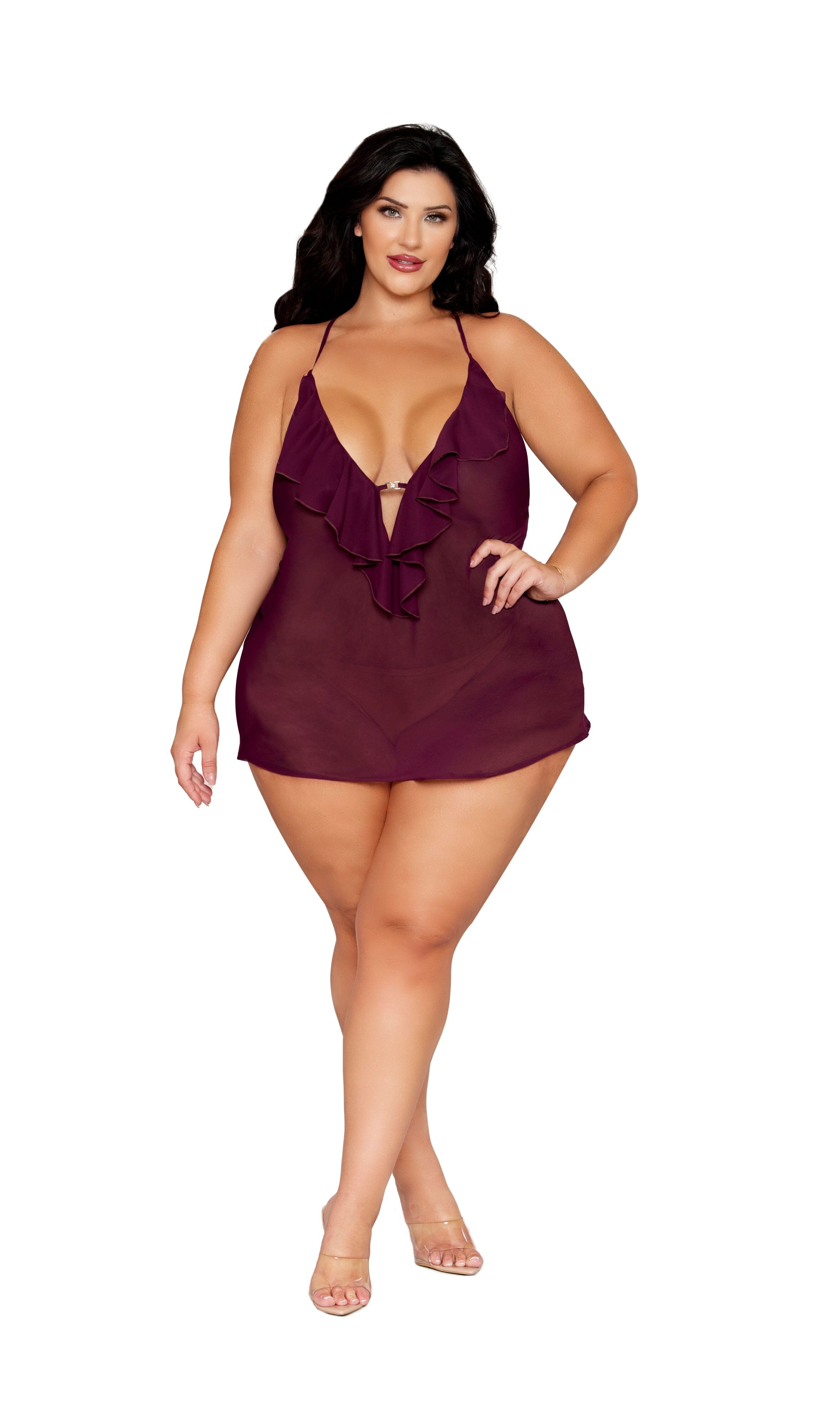 Dreamgirl Plus Cherry Lacquer Robe & Chemise Lingerie Dreamgirl 