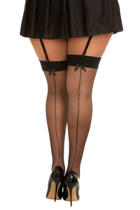 Dreamgirl Plus Fishnet Thigh High Stockings with Back Seam Thigh Highs Dreamgirl One Size Queen Black 
