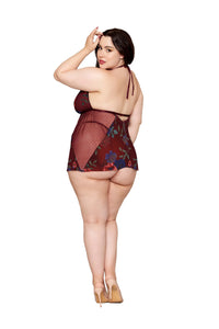 Dreamgirl Plus Floral Cherry Lacquer Babydoll & G-String Lingerie Dreamgirl 1X 