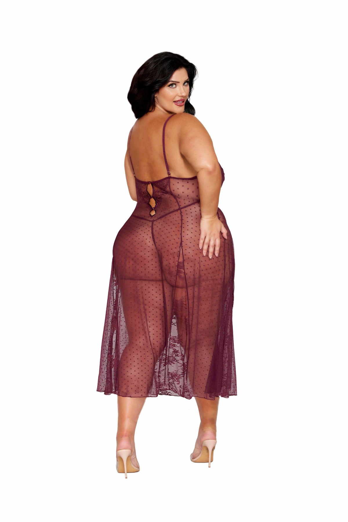 Dreamgirl Plus Lace Cherry Lacquer Gown & G-String Lingerie Dreamgirl 