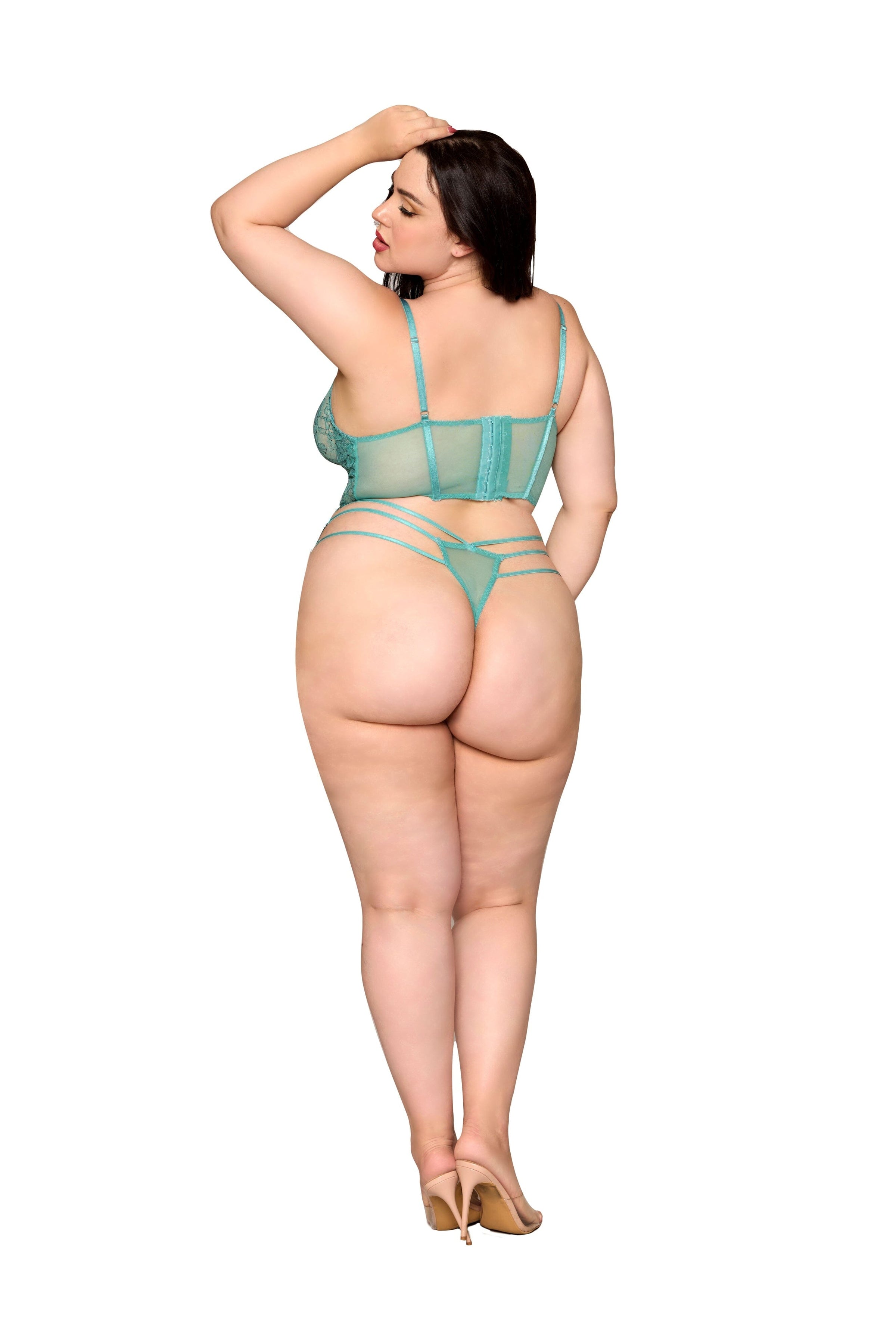 Dreamgirl Plus Lace Cropped Bustier & Thong - Agate Lingerie Dreamgirl 