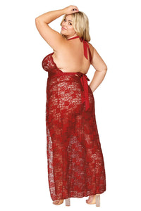 Dreamgirl Plus Lace Halter Gown Set with Scalloped-Edge Trim Sleepwear Set Dreamgirl 