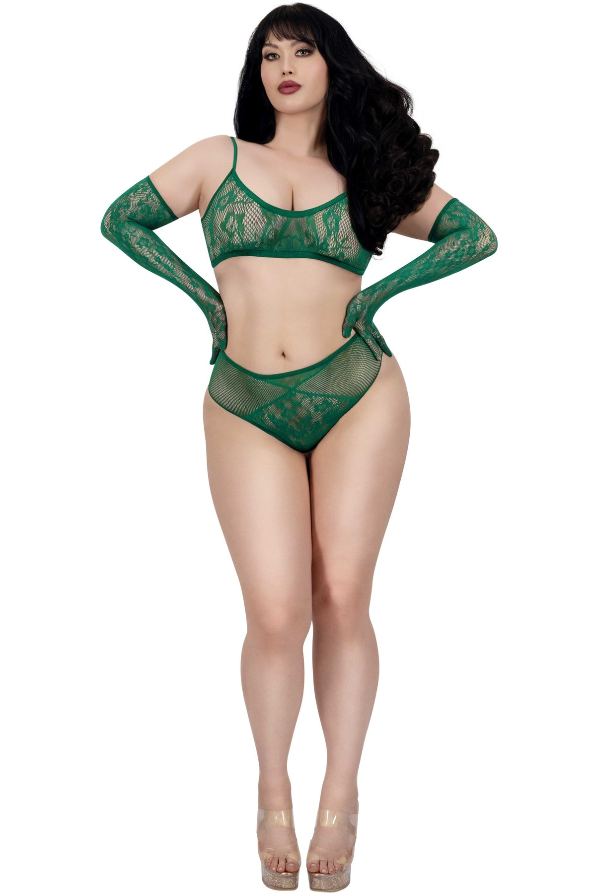 Dreamgirl Plus Lace Seamless 3-Piece Set Lingerie Dreamgirl OSQ Green 