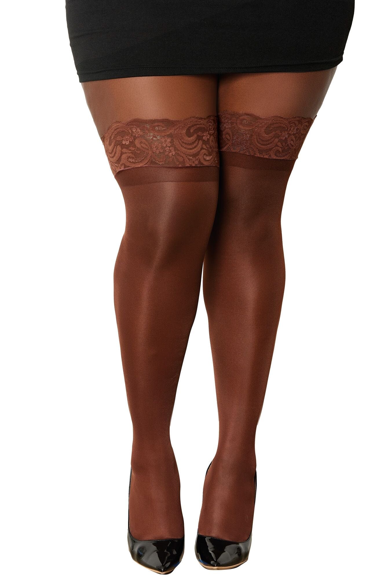 Dreamgirl Plus Laced Stay-up Sheer Thigh High Thigh Highs Dreamgirl One Size Queen Espresso 