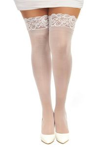 Dreamgirl Plus Laced Stay-up Sheer Thigh High Thigh Highs Dreamgirl One Size Queen White 