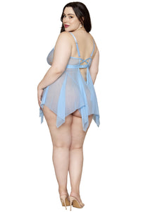 Dreamgirl Plus Mesh Lace Babydoll & G-String - Arctic Blue Lingerie Dreamgirl 