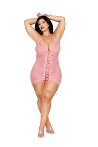 Dreamgirl Plus Petal Pink Garter Slip & G-String Lingerie Dreamgirl 