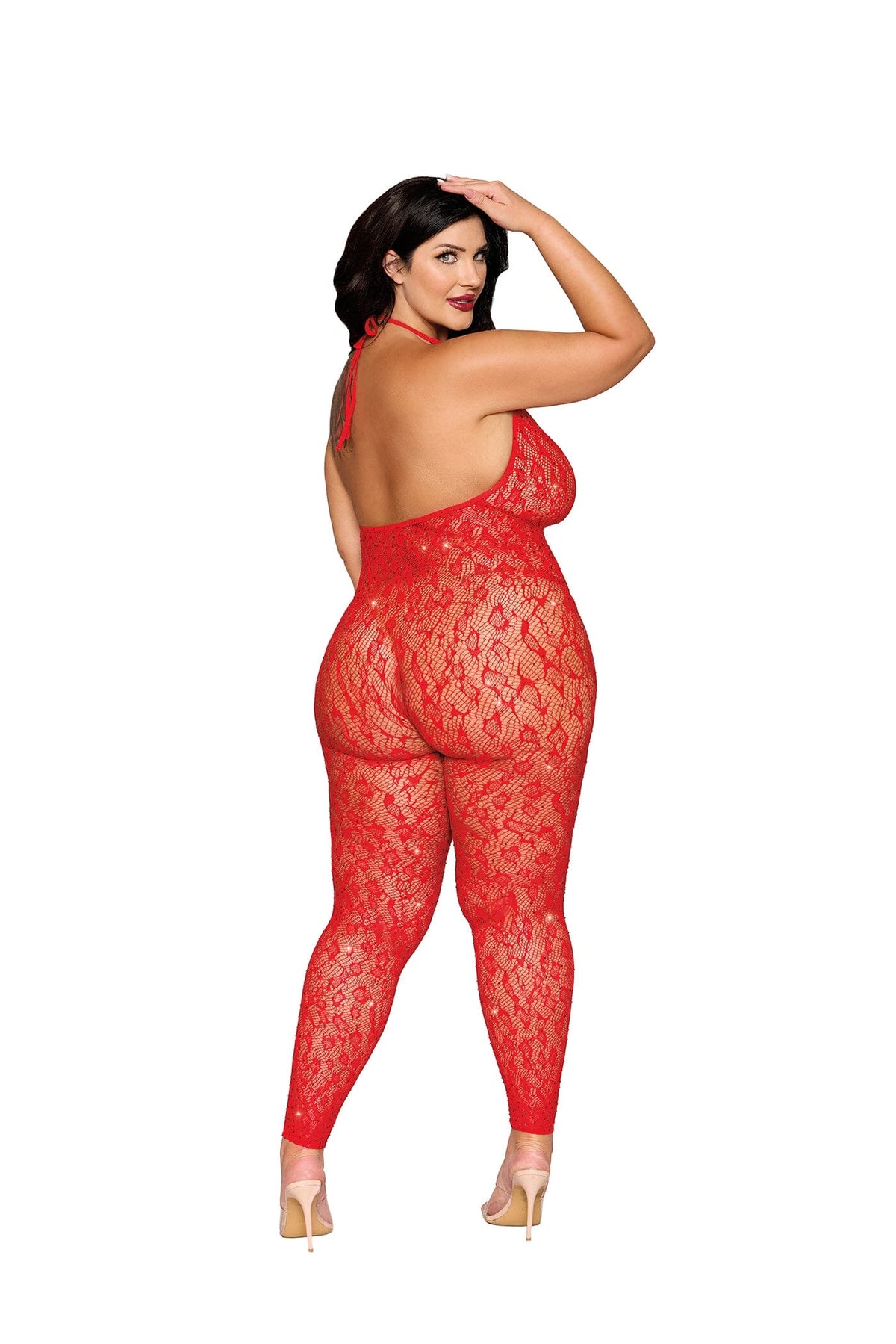 Dreamgirl Plus Poinsetta Rhinestone Bodystocking Lingerie Dreamgirl