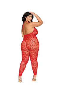 Dreamgirl Plus Poinsetta Rhinestone Bodystocking Lingerie Dreamgirl 