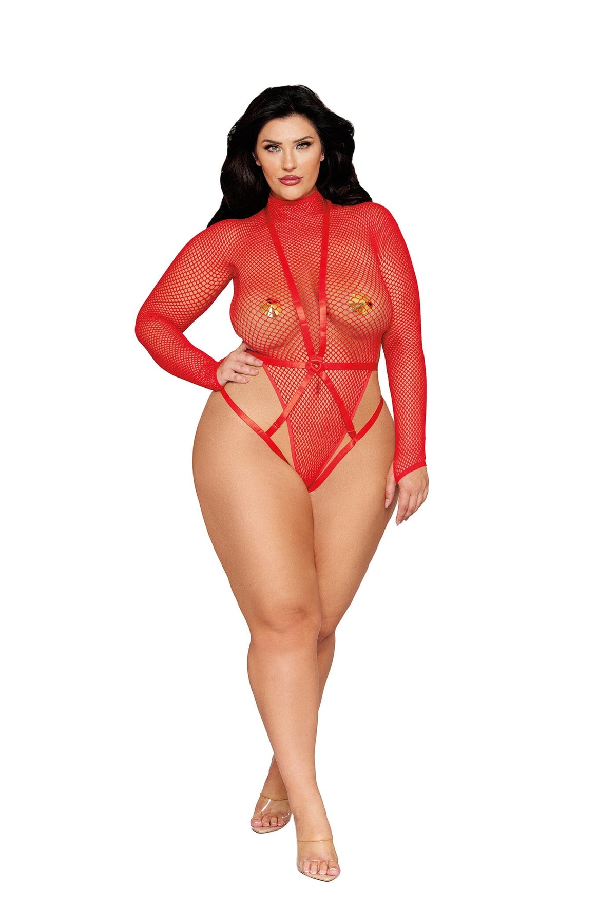 Dreamgirl Plus Poinsetta Teddy & Harness Lingerie Dreamgirl