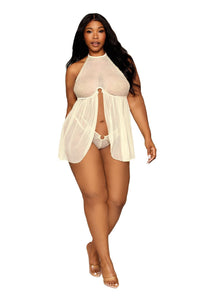 Dreamgirl Plus Polka-Dot Mesh Babydoll and G-string Set Babydoll Dreamgirl 