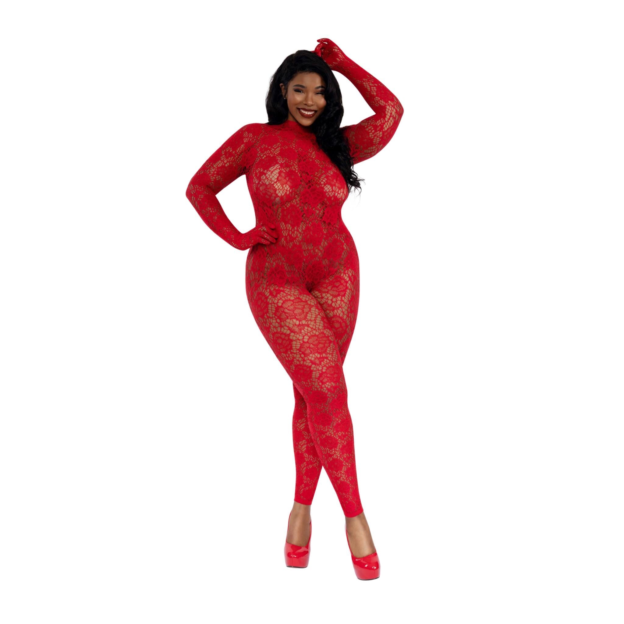 Dreamgirl Plus Red Gloved Bodystocking Lingerie Dreamgirl 
