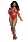 Dreamgirl Plus Red Lace Bralette Panty and Gloves Set Lingerie Dreamgirl 