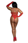 Dreamgirl Plus Red Lace Bralette Panty and Gloves Set Lingerie Dreamgirl 