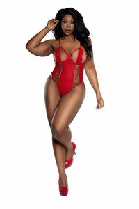 Dreamgirl Plus Red Vinyl Teddy With Cutouts Lingerie Dreamgirl 