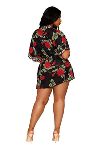Dreamgirl Plus Rose Print Chiffon Robe with Leopard Print Satin Teddy Set Teddy Dreamgirl 