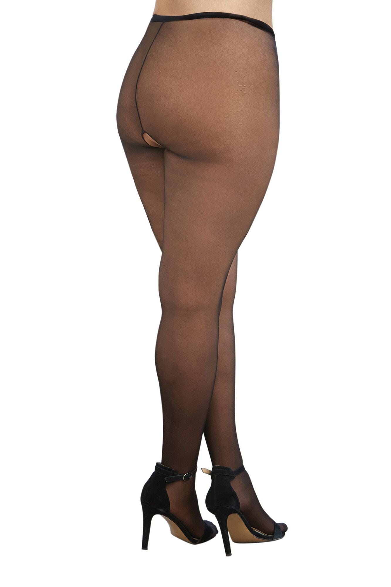Dreamgirl Plus Sheer Crotchless Pantyhose Pantyhose Dreamgirl One Size Queen Black 