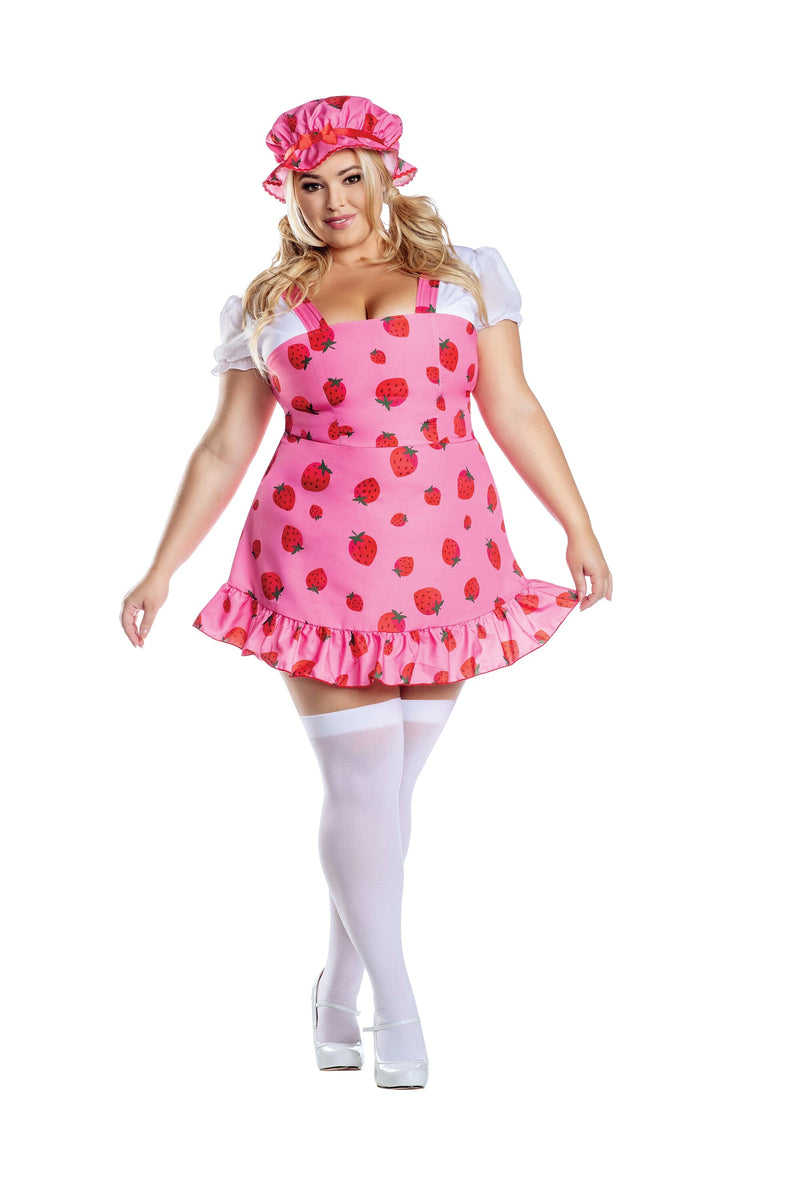 Dreamgirl Plus Size Berry Beauty Poplin Ruffled Dress with Bonnet Hat Women’s Costume – Vintage Inspired Outfit Costume Dreamgirl 