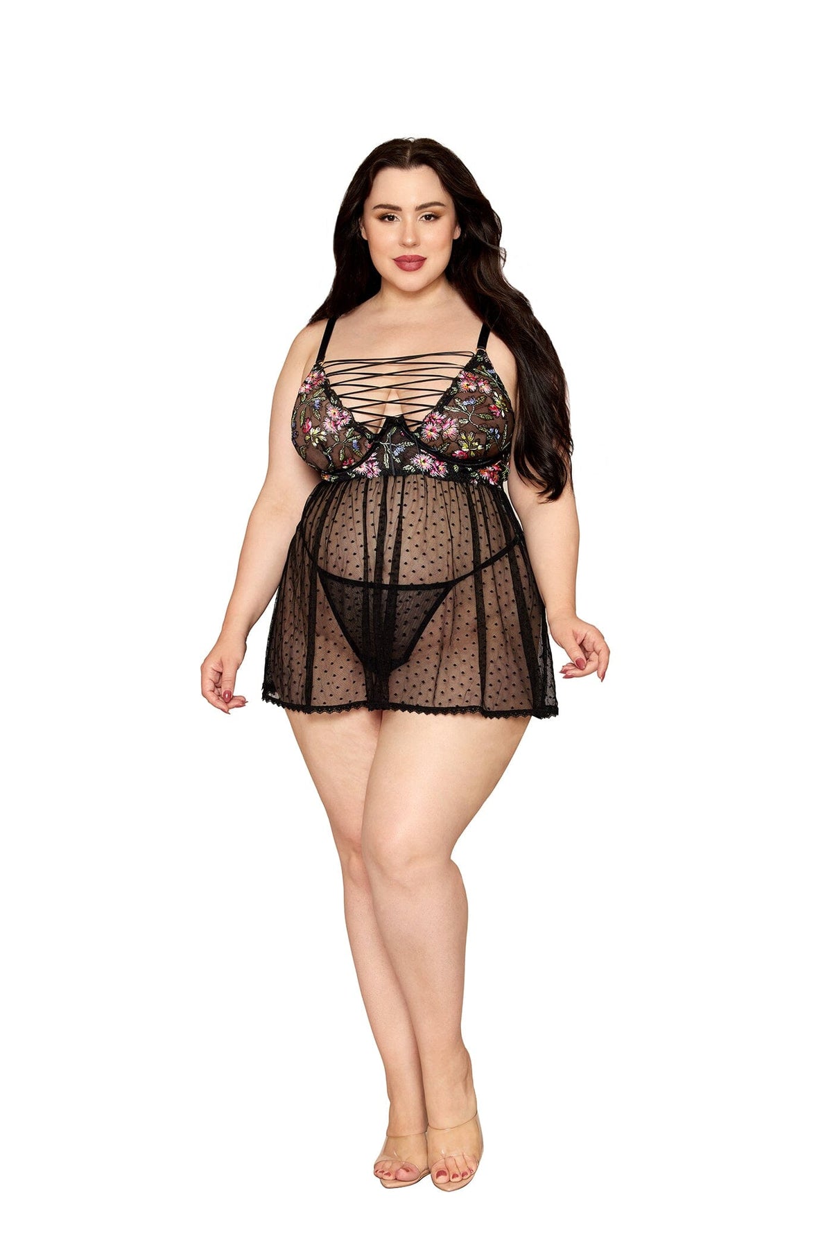 Dreamgirl Plus Size Black Babydoll & G-String Lingerie Dreamgirl