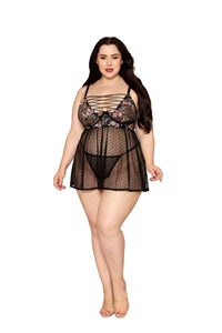 Dreamgirl Plus Size Black Babydoll & G-String Lingerie Dreamgirl