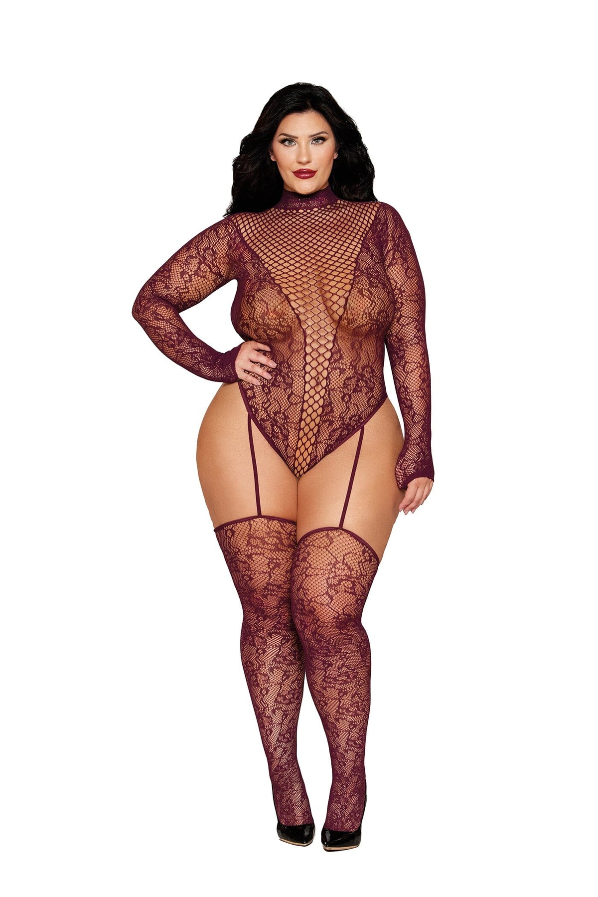 Dreamgirl Plus Size Cherry Lacquer Teddy Bodystocking Lingerie Dreamgirl